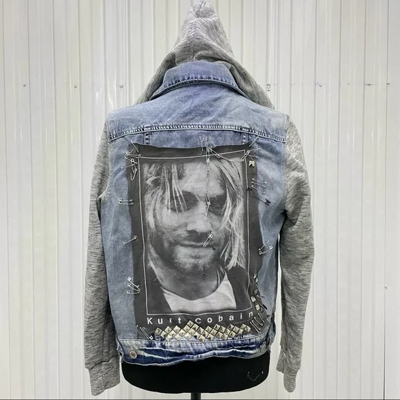 custom kurt cobain nirvana band t denim jacket - Picture 3 of 9